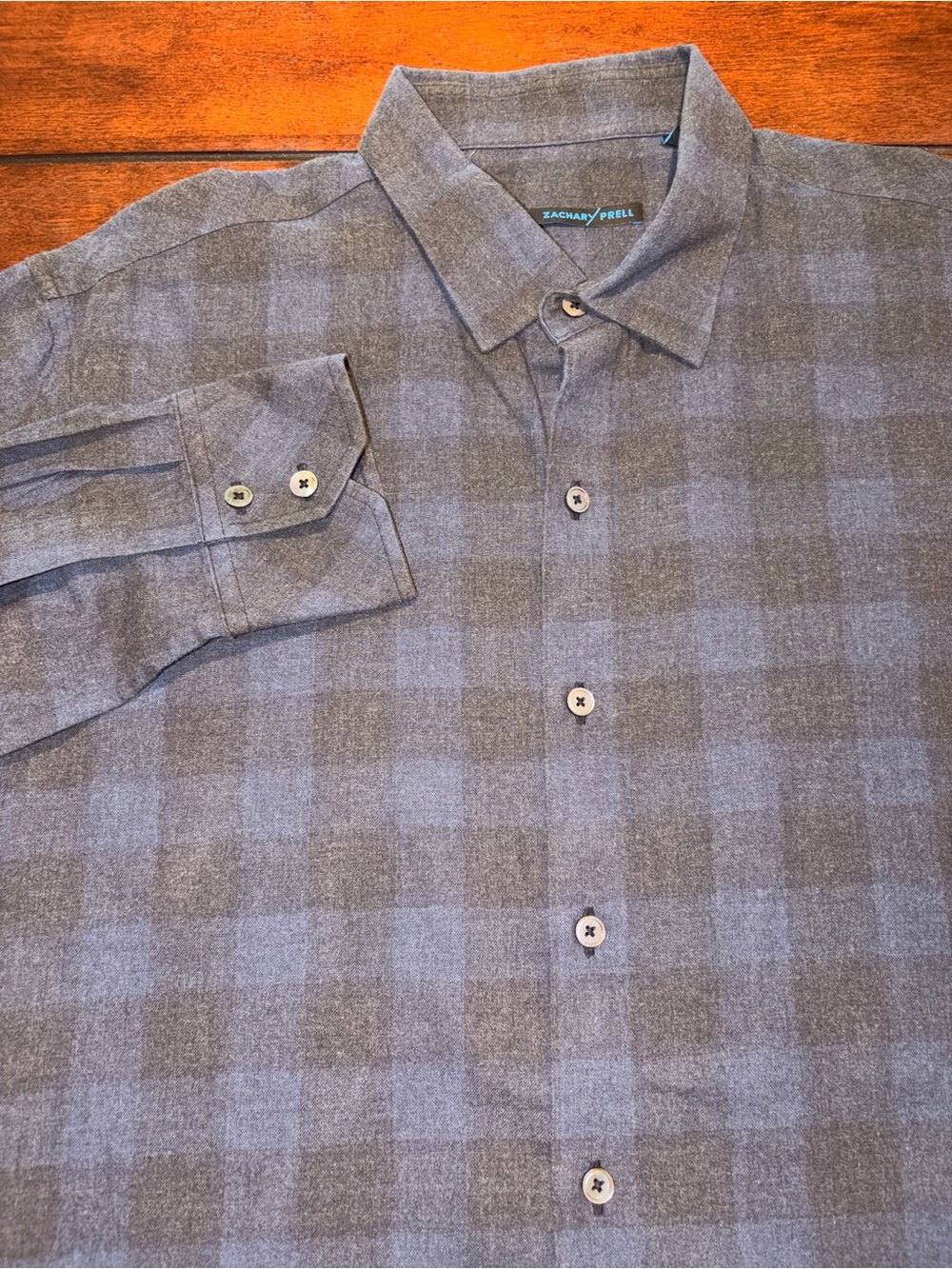 Zachary Prell Men’s Blue Grey Buffalo Check Cotton Flannel Shirt Size XL